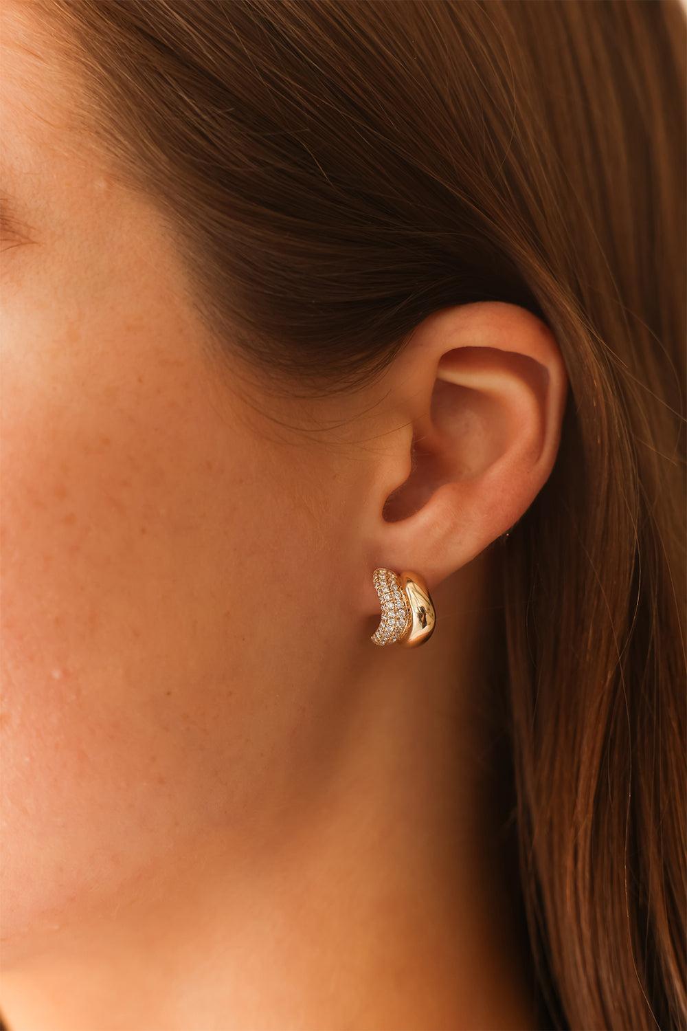 Diamond Cynthia Rose Curved Huggie Earrings-YELLOW GOLD-JEWELRYFINE JEWELEARRING-DANA REBECCA DESIGNS