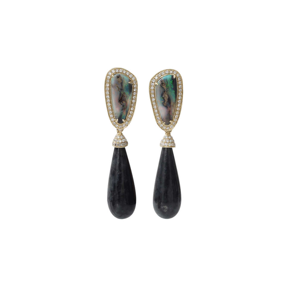 DANA REBECCA DESIGNS-Opal And Black Jade Earrings-YELLOW GOLD