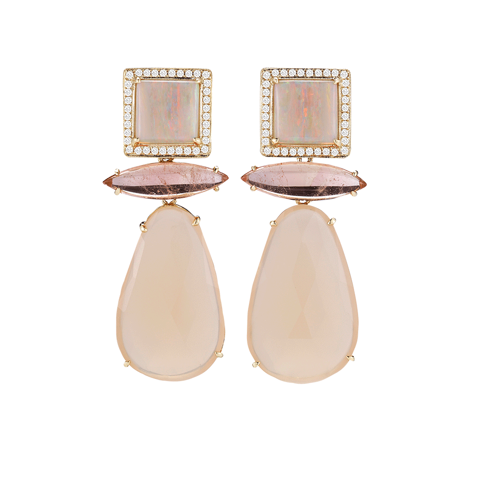 DANA REBECCA DESIGNS-Opal And Moonstone Earrings-YELLOW GOLD