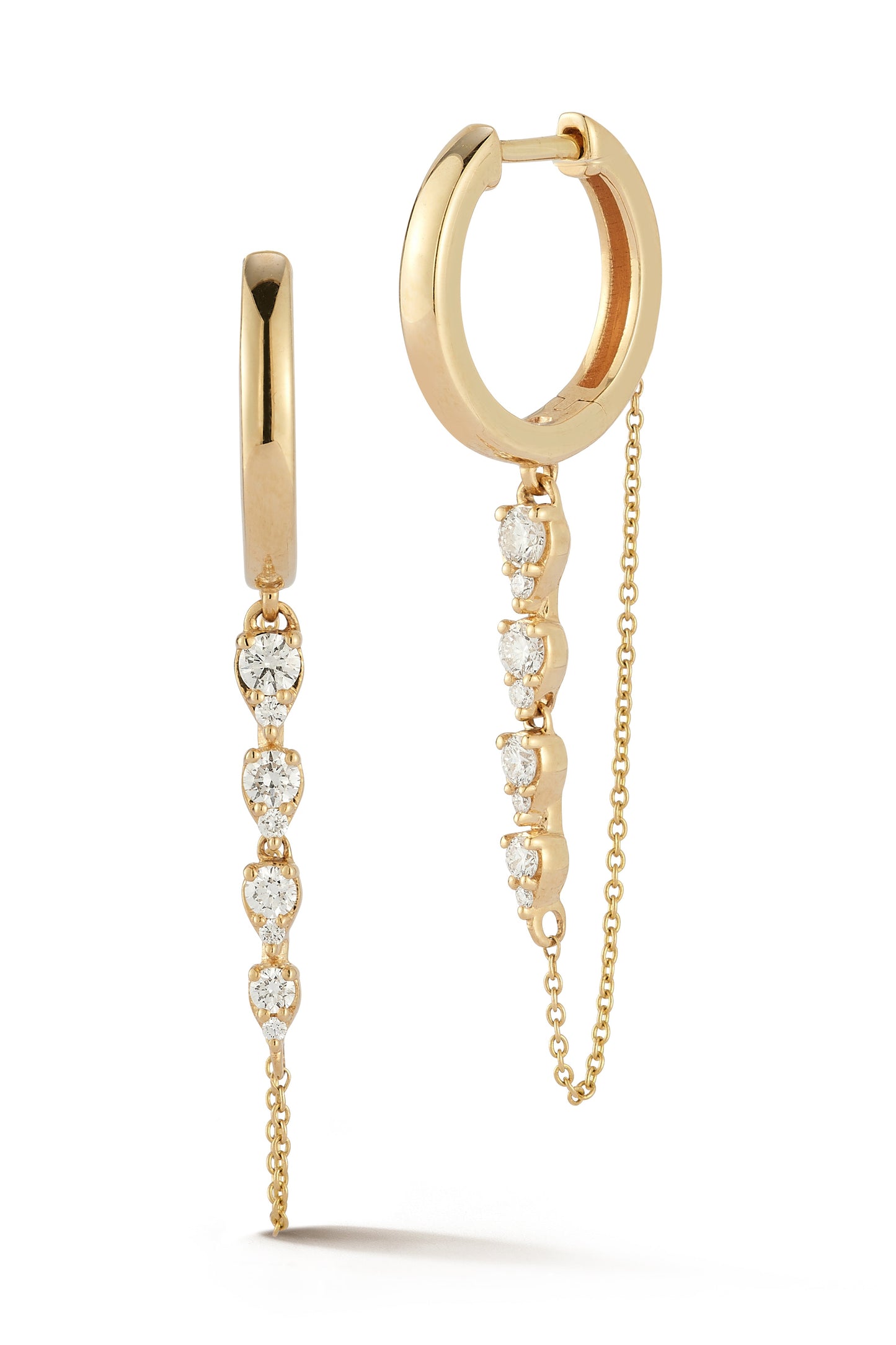 DANA REBECCA DESIGNS-Sophia Ryan Graduating Teardrop Chain Huggie Earrings-YELLOW GOLD