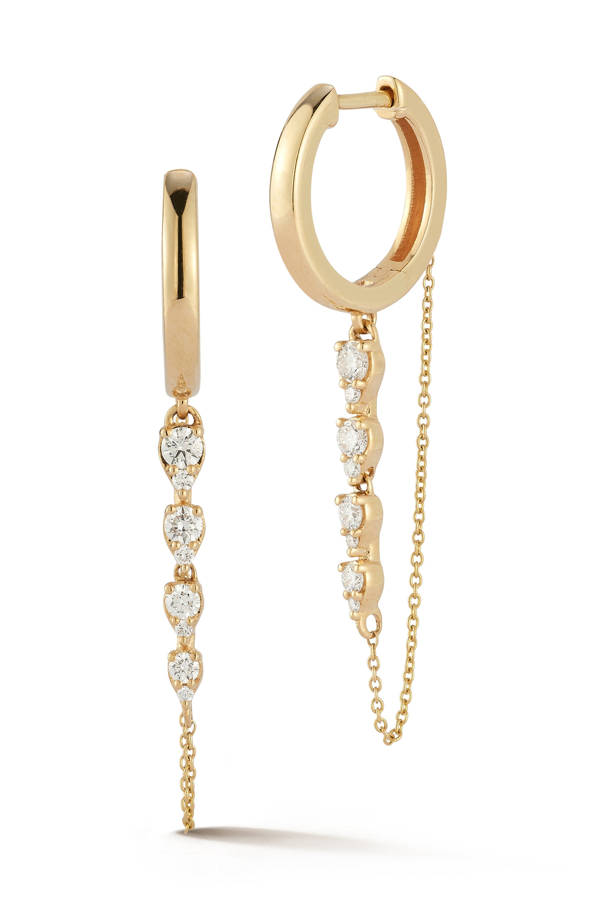 DANA REBECCA DESIGNS-Sophia Ryan Graduating Teardrop Chain Huggie Earrings-YELLOW GOLD