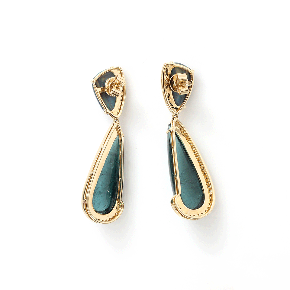 DANA REBECCA DESIGNS-Tourmaline And Opal Drop Earrings-YELLOW GOLD