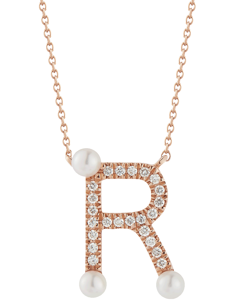 DANA REBECCA DESIGNS-Pearl and Diamond 'R' Pendant Necklace-ROSE GOLD