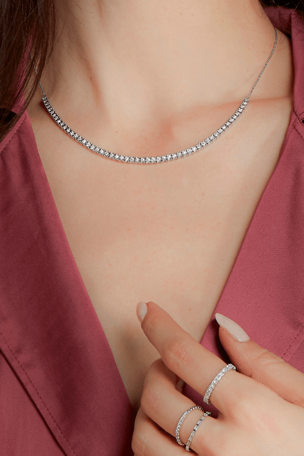 DANA REBECCA DESIGNS-White Gold Ava Bea Diamond Tennis Necklace 13-15"-WHITE GOLD