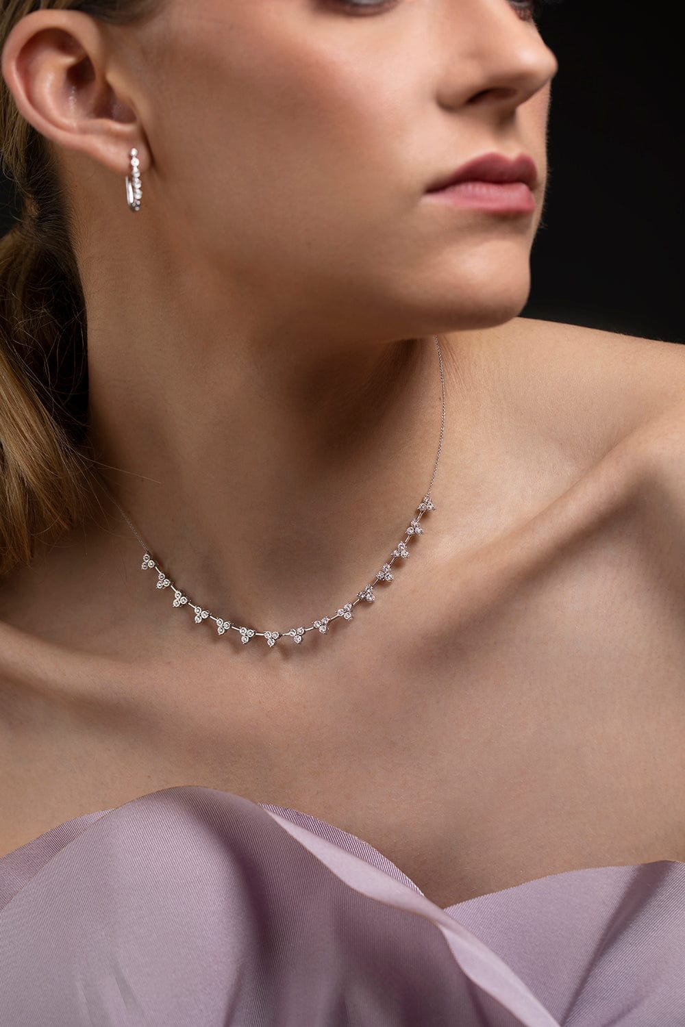 DANA REBECCA DESIGNS-White Gold Ava Bea Interval Trio Tennis Necklace - 14/16"-WHITE GOLD