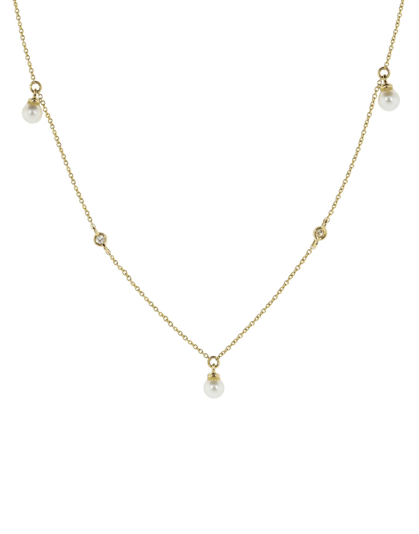 DANA REBECCA DESIGNS-Pearl Ivy Bezel Station Necklace-YELLOW GOLD