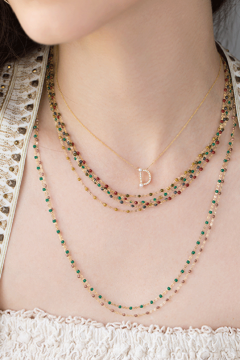 DANA REBECCA DESIGNS-Pearl Ivy Initial D Necklace-YELLOW GOLD