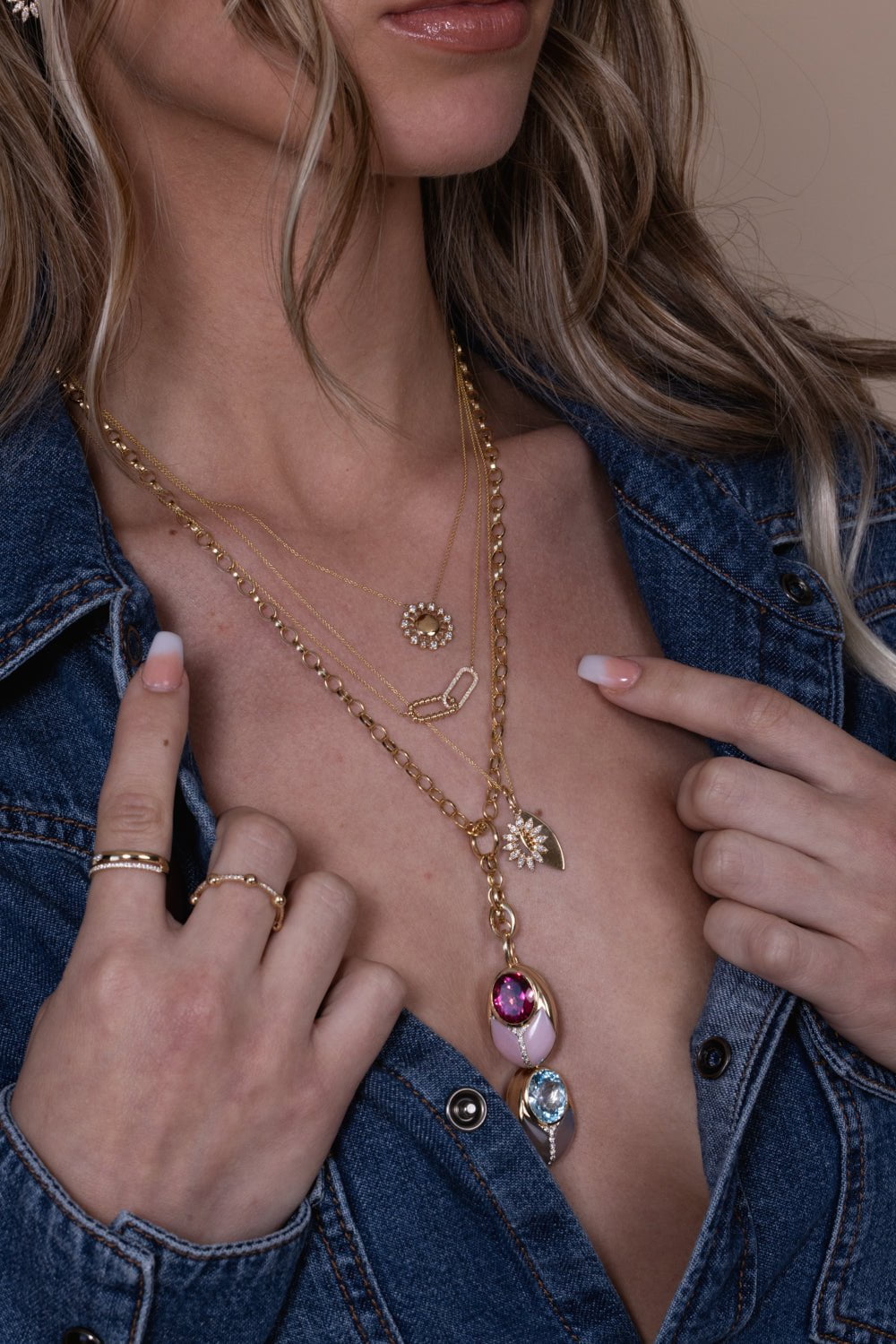 DANA REBECCA DESIGNS-Poppy Rae Interlocking Pendant Necklace-YELLOW GOLD