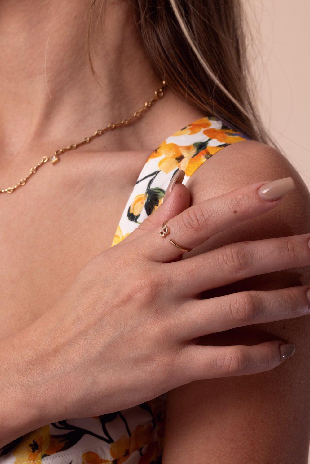 DANA REBECCA DESIGNS-B Diamond Single Initial Ring-ROSE GOLD