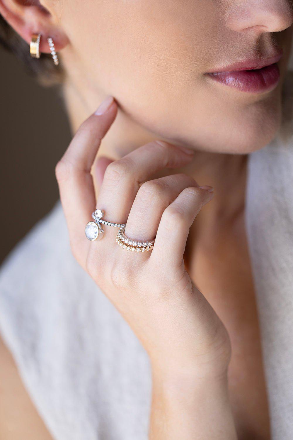 DANA REBECCA DESIGNS-Vivian Lilly Stacking Ring - White Gold-WHITE GOLD