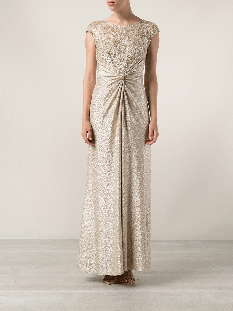 DAVID MEISTER-Metallic Lame Illusion Gown-