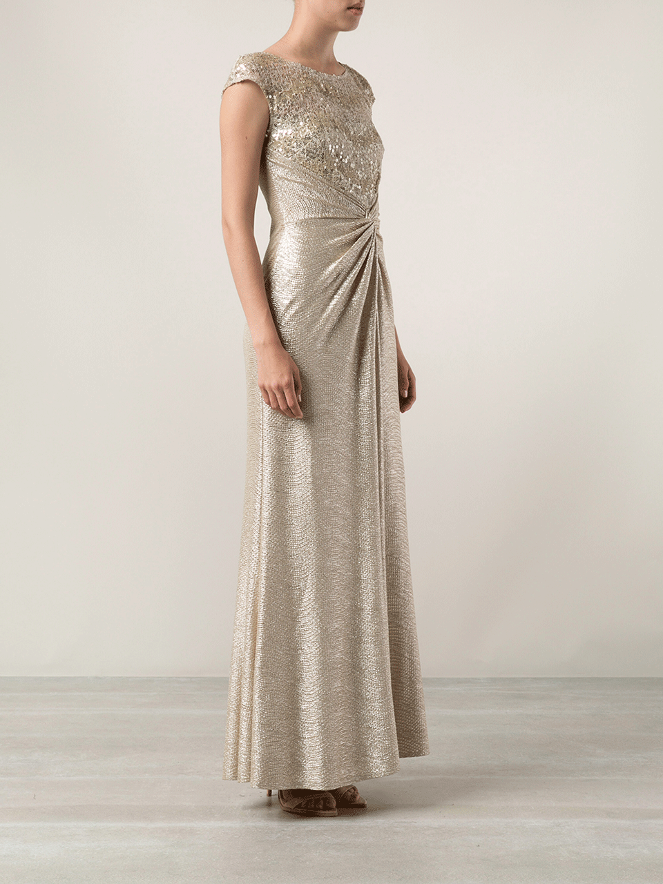 DAVID MEISTER-Metallic Lame Illusion Gown-