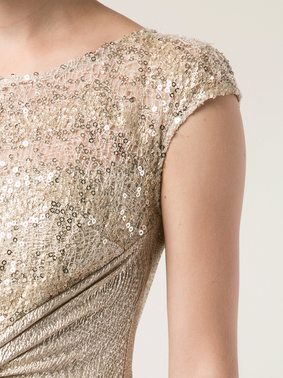 DAVID MEISTER-Metallic Lame Illusion Gown-