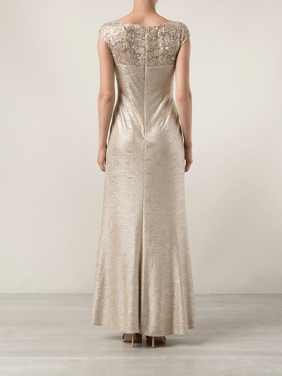 DAVID MEISTER-Metallic Lame Illusion Gown-