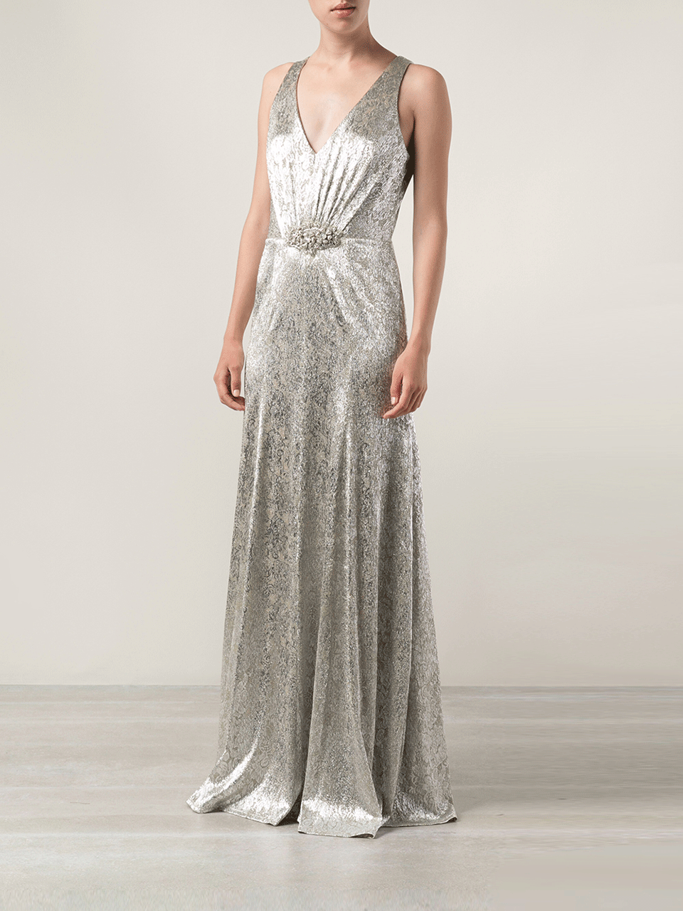 DAVID MEISTER-Metallic Lace Gown-
