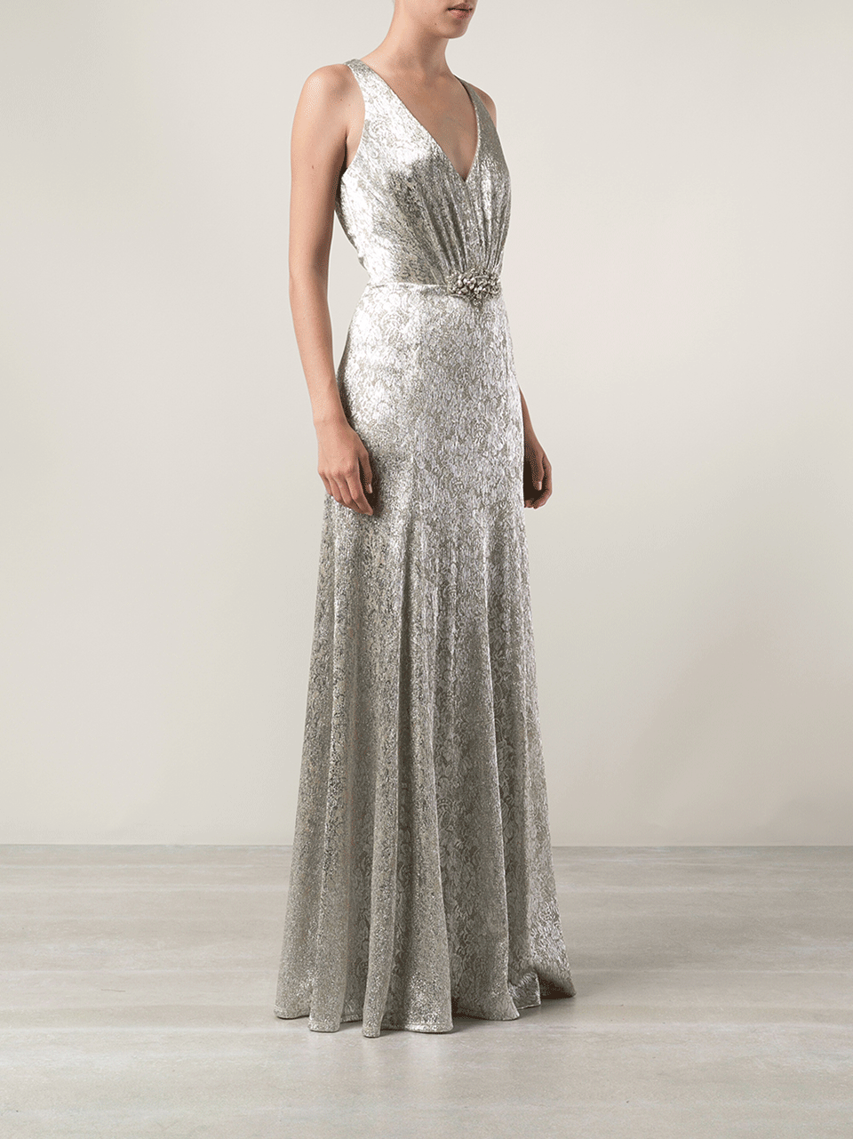 DAVID MEISTER-Metallic Lace Gown-