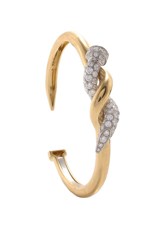 Two Tone Twisted Diamond Nail Cuff-YELLOW GOLD-JEWELRYFINE JEWELBRACELET O-DAVID WEBB