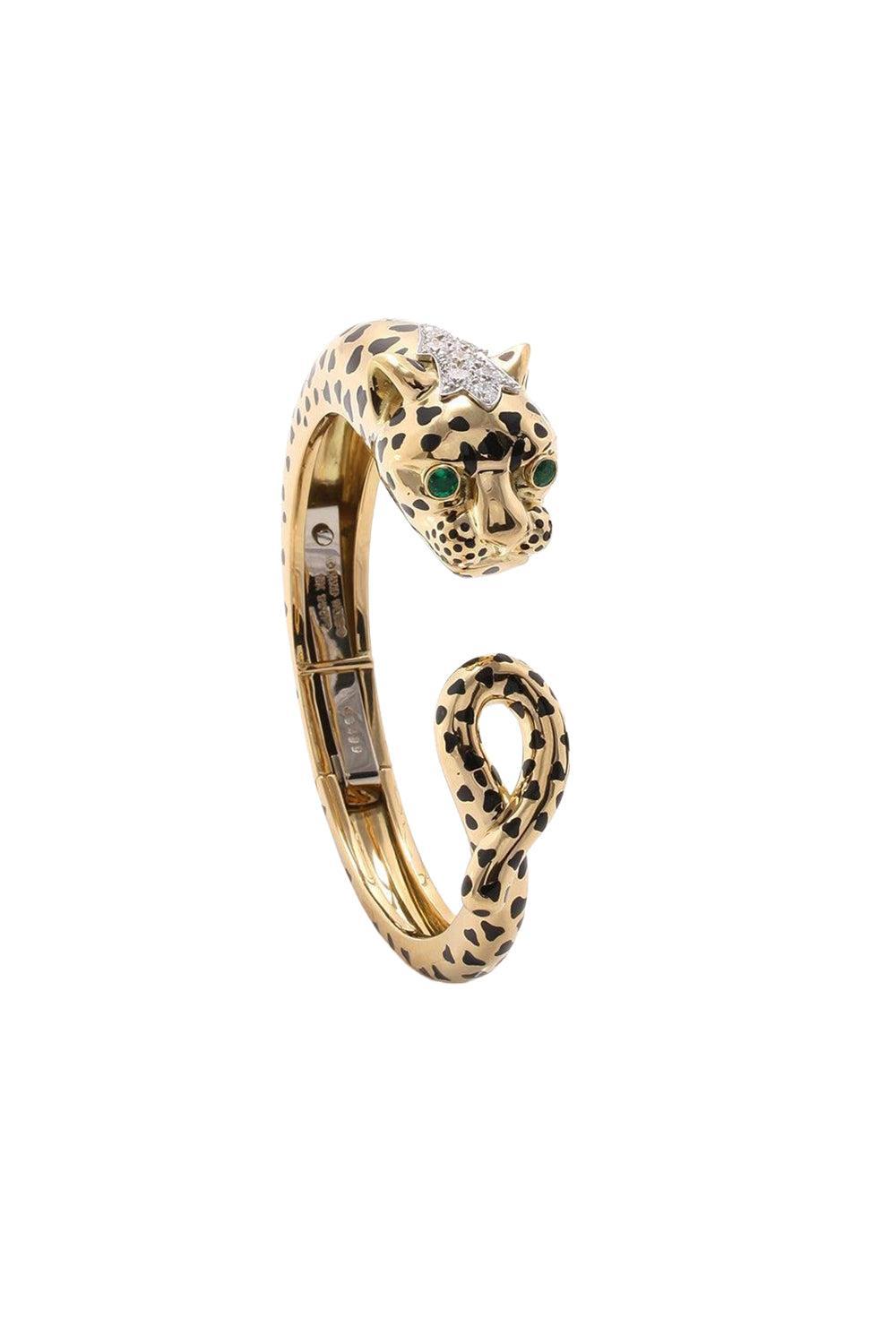 Black Leopard Loop Tail Cuff Bracelet-YELLOW GOLD-JEWELRYFINE JEWELBRACELET O-DAVID WEBB