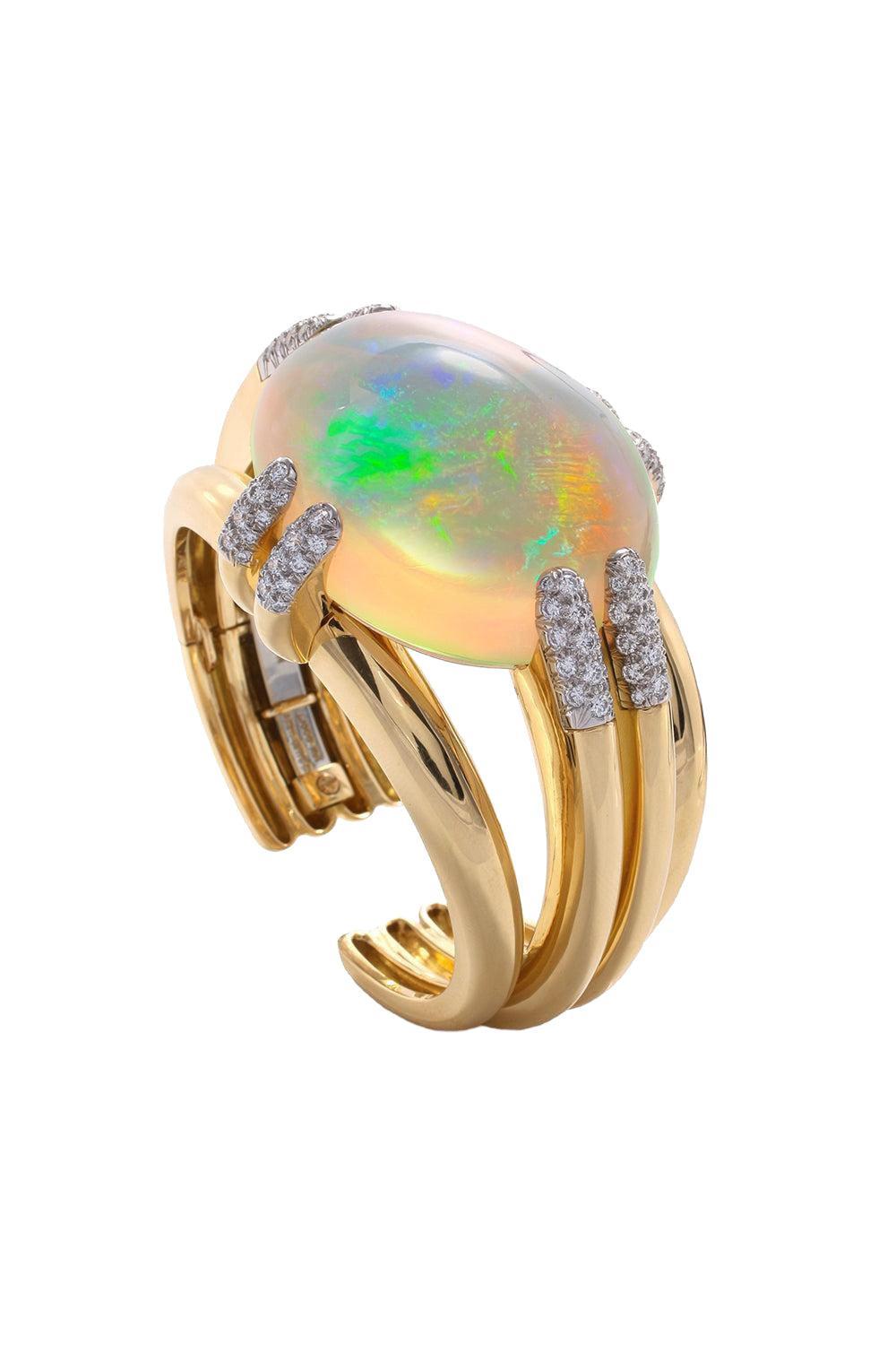 Opal Notre Dame Cuff Bracelet-YELLOW GOLD-JEWELRYFINE JEWELBRACELET O-DAVID WEBB
