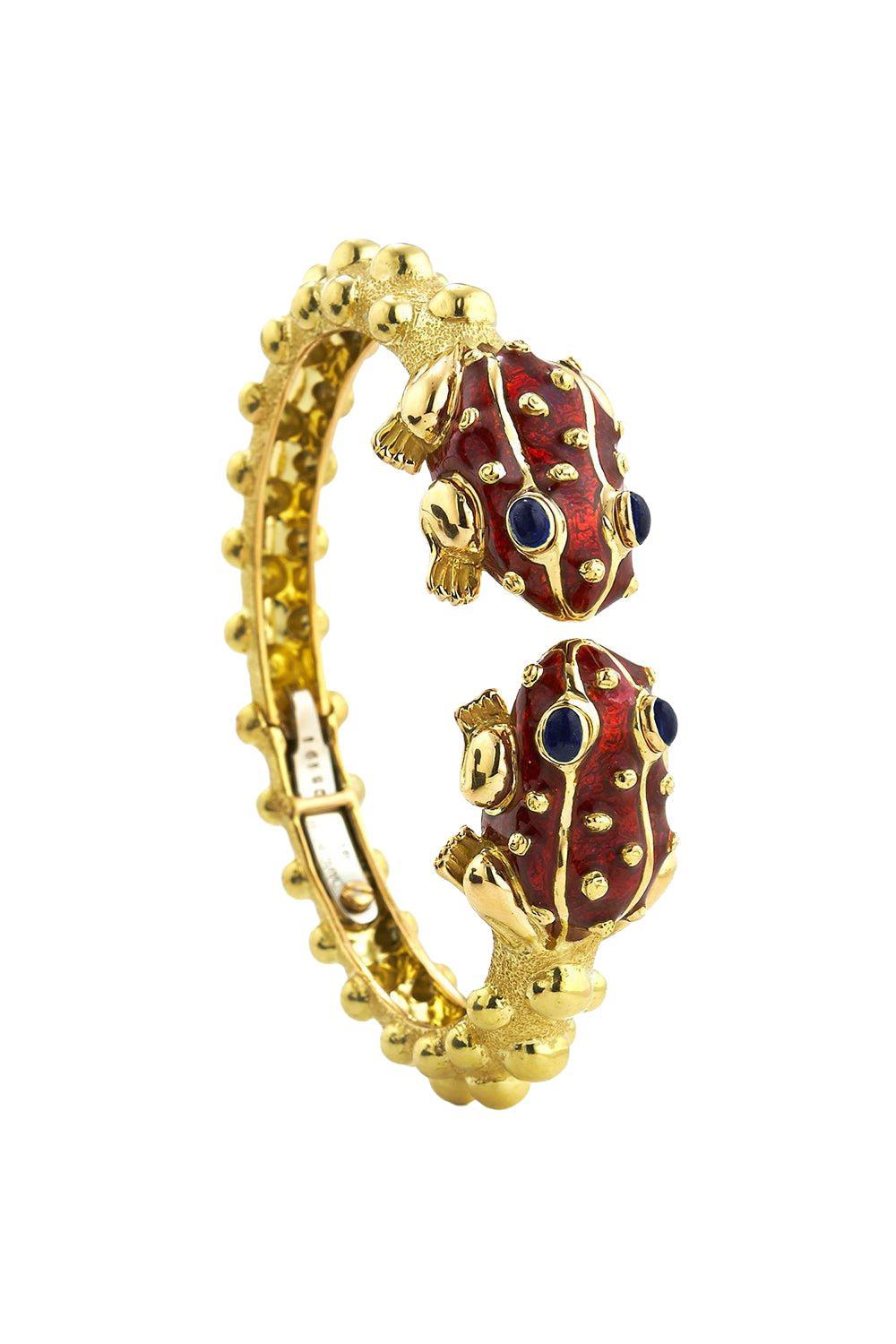 Red Enamel Sapphire Frog Bangle Bracelet-YELLOW GOLD-JEWELRYFINE JEWELBRACELET O-DAVID WEBB