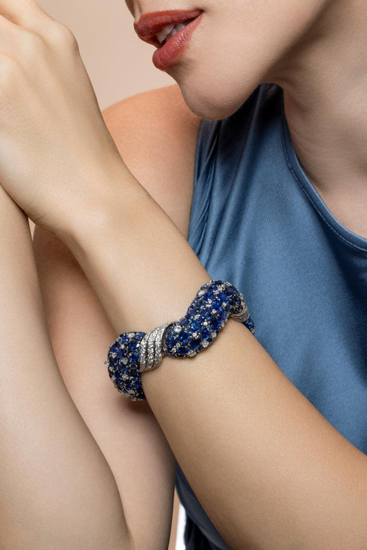 Blue Sapphire Diamond Bracelet-PLATINUM-JEWELRYFINE JEWELBRACELET O-DAVID WEBB