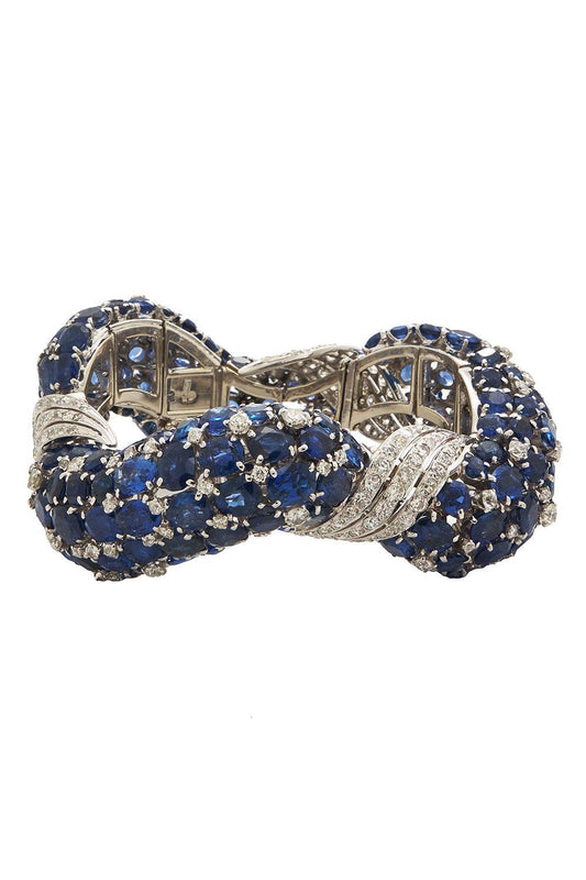Blue Sapphire Diamond Bracelet-PLATINUM-JEWELRYFINE JEWELBRACELET O-DAVID WEBB