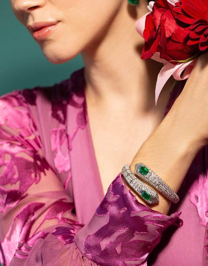 DAVID WEBB-Emerald and Diamond Prism Bracelet-PLATINUM