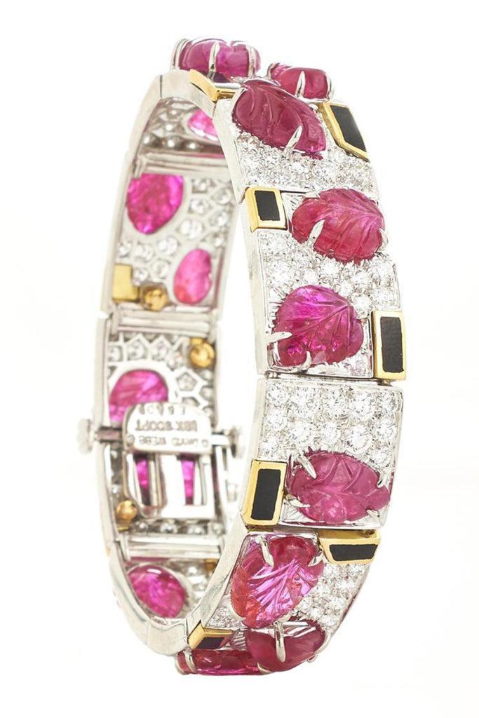 Ruby Diamond Black Couture Leaf Bracelet-PLATINUM-JEWELRYFINE JEWELBRACELET O-DAVID WEBB