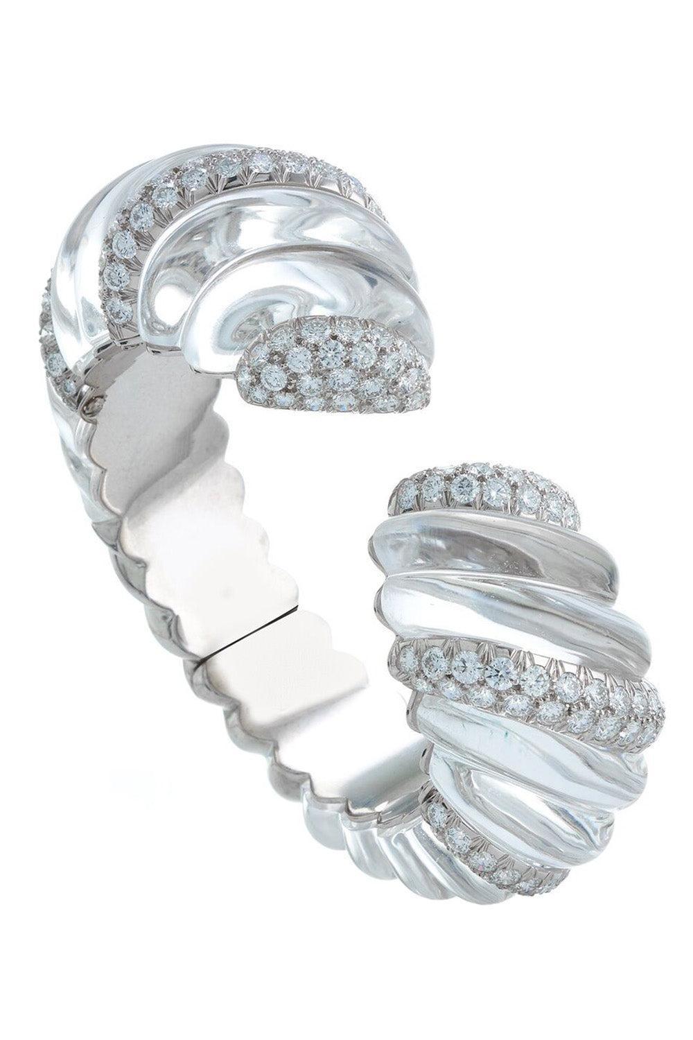 Diamond Twisted Carved Rock Cuff Bracelet-WHITE GOLD-JEWELRYFINE JEWELBRACELET O-DAVID WEBB