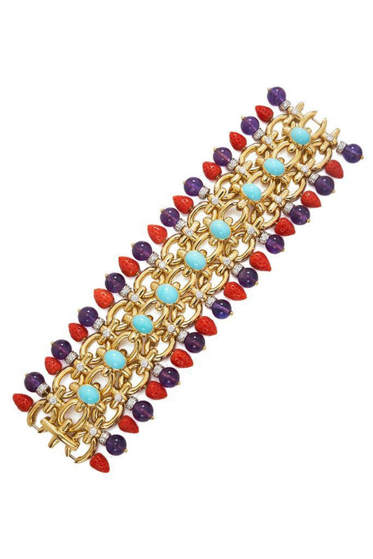 Amethyst Coral Couture Brocade Braclet-YELLOW GOLD-JEWELRYFINE JEWELBRACELET O-DAVID WEBB