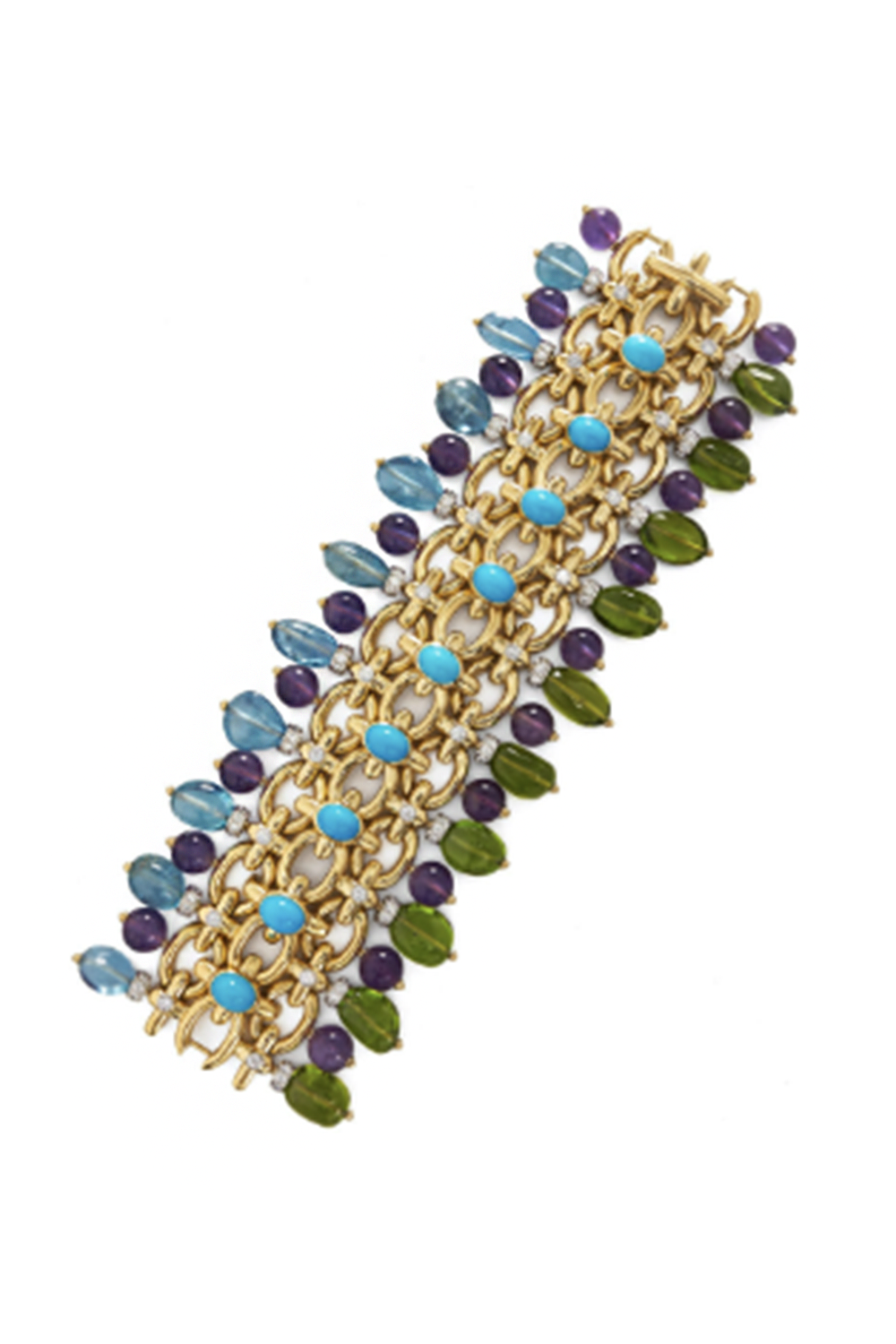 Aquamarine Peridot Diamond Brocade Bracelet-YELLOW GOLD-JEWELRYFINE JEWELBRACELET O-DAVID WEBB