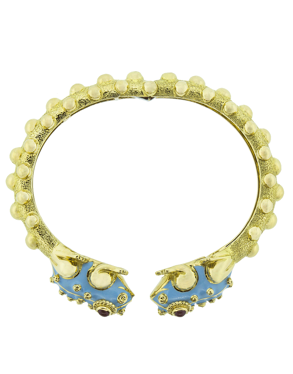 DAVID WEBB-Baby Frog Blue Enamel And Ruby Bangle-YELLOW GOLD