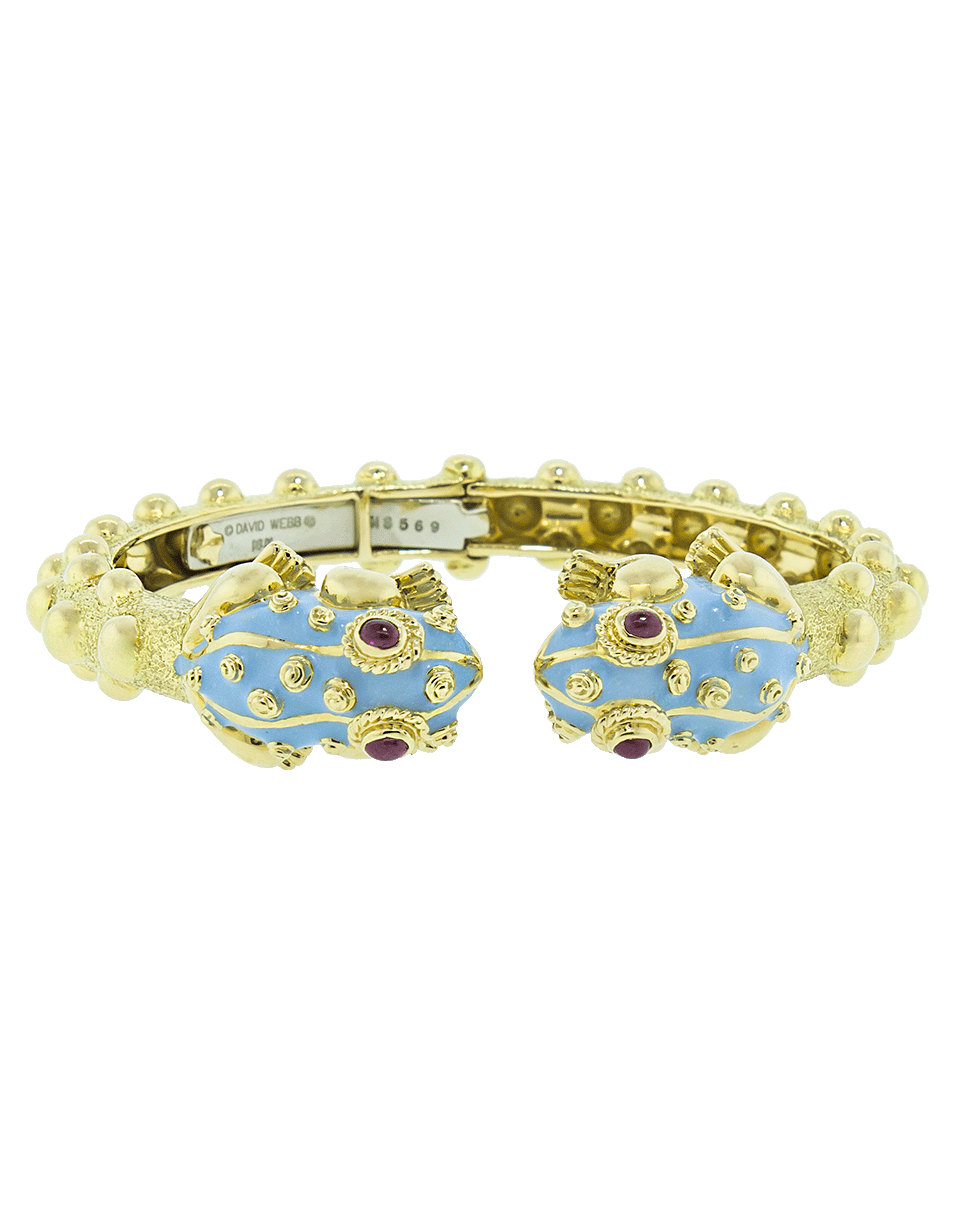 DAVID WEBB-Baby Frog Blue Enamel And Ruby Bangle-YELLOW GOLD