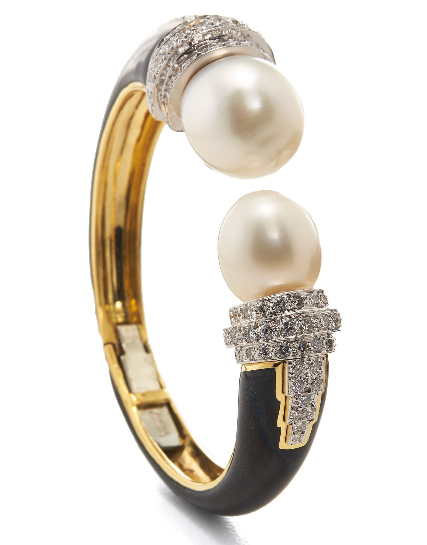 DAVID WEBB-Black Enamel and Pearl Bracelet-YELLOW GOLD
