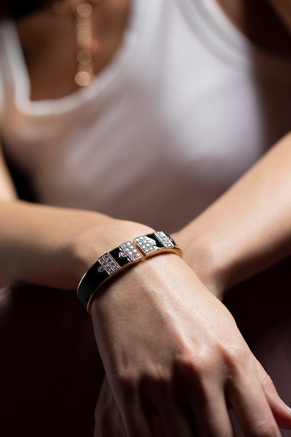 DAVID WEBB-Black Enamel Diamond Lane Bracelet-YELLOW GOLD