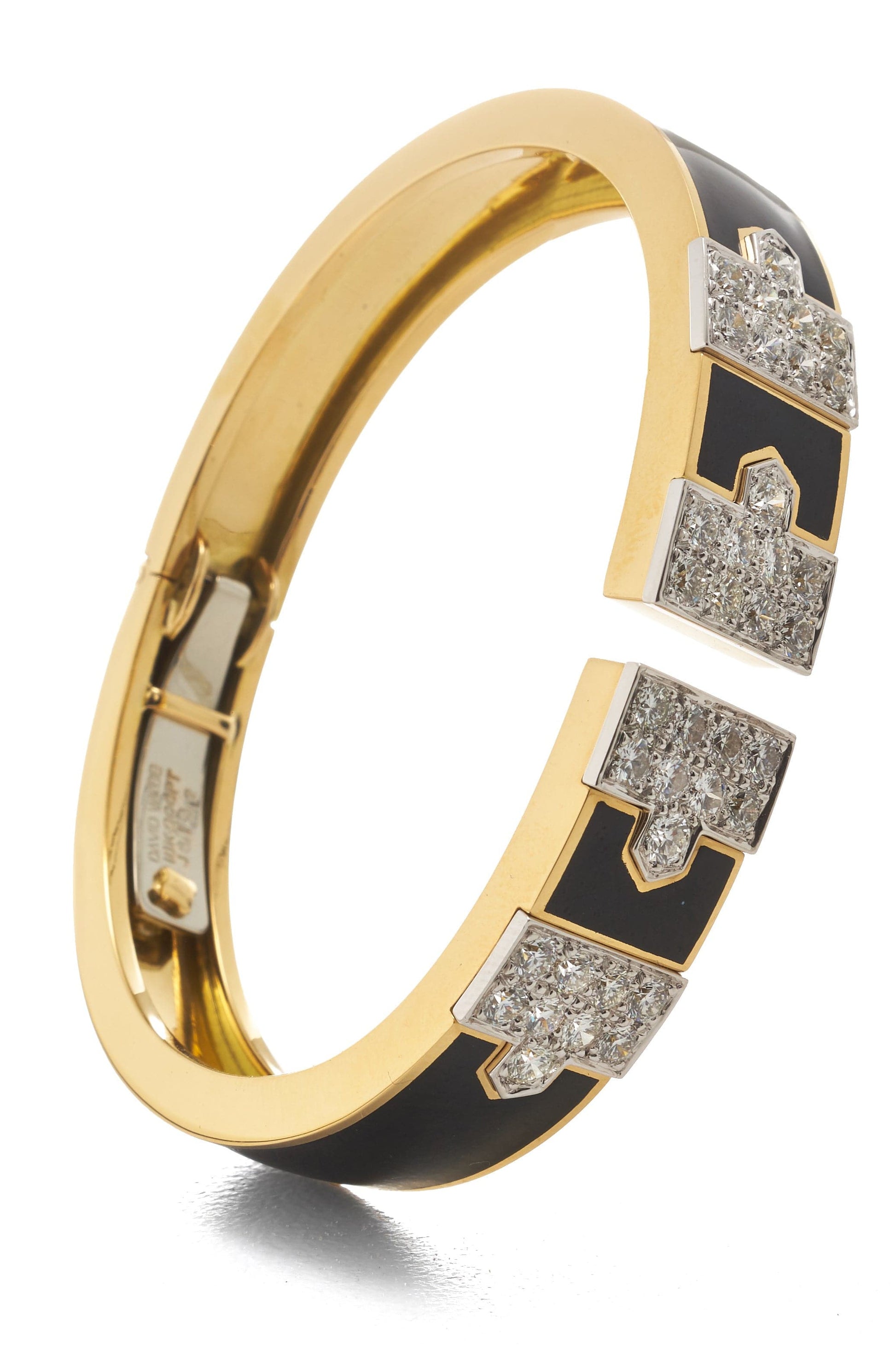 DAVID WEBB-Black Enamel Diamond Lane Bracelet-YELLOW GOLD
