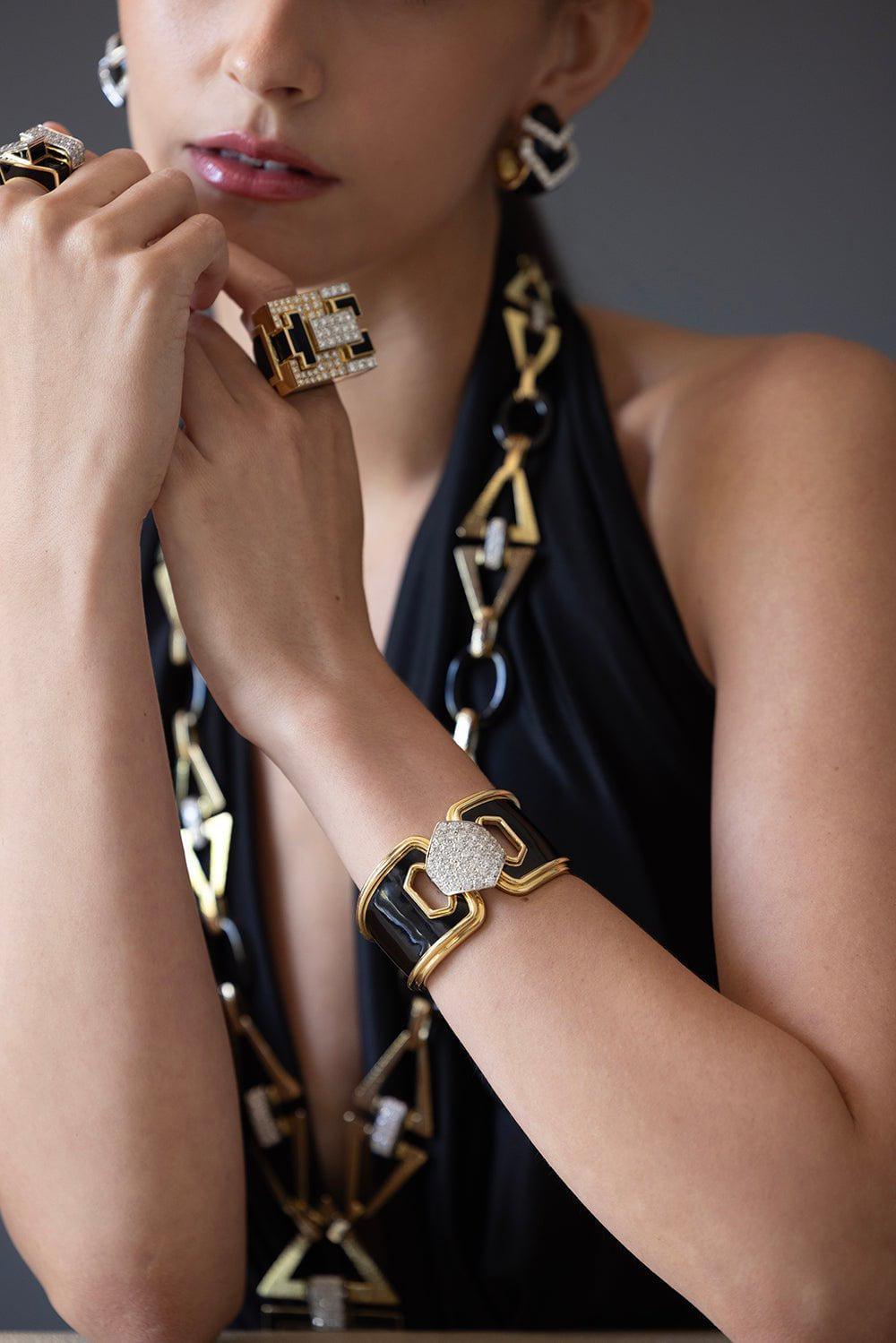 DAVID WEBB-Black Enamel Manhattan Minimalism Bracelet-YELLOW GOLD