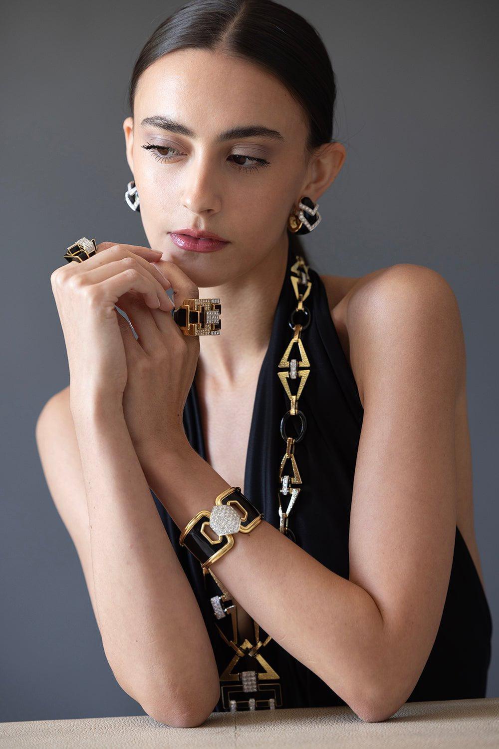 DAVID WEBB-Black Enamel Manhattan Minimalism Bracelet-YELLOW GOLD