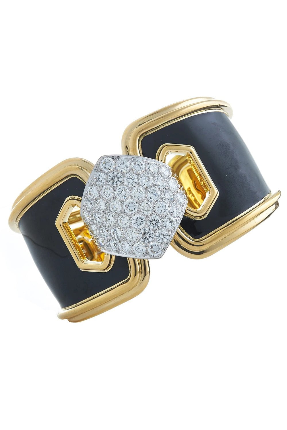 DAVID WEBB-Black Enamel Manhattan Minimalism Bracelet-YELLOW GOLD