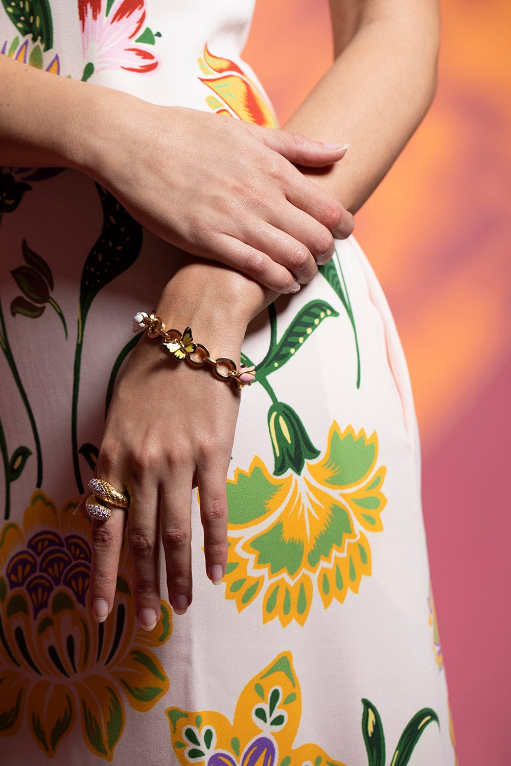 DAVID WEBB-Butterfly and Tulip Link Bracelet-YELLOW GOLD