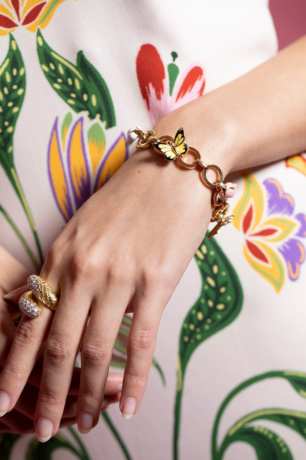 DAVID WEBB-Butterfly and Tulip Link Bracelet-YELLOW GOLD