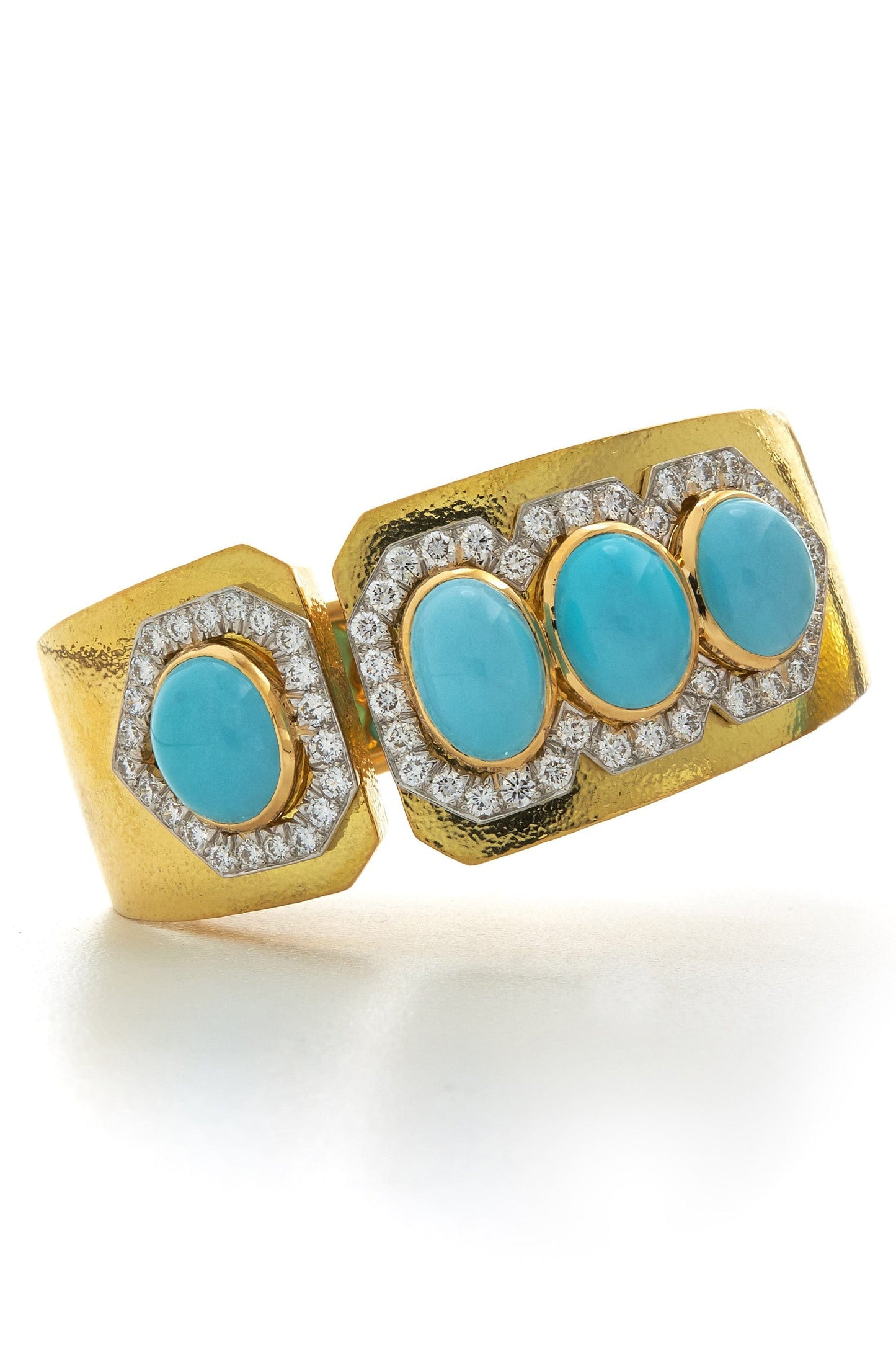 DAVID WEBB-Cabochon Turquoise Cuff-YELLOW GOLD