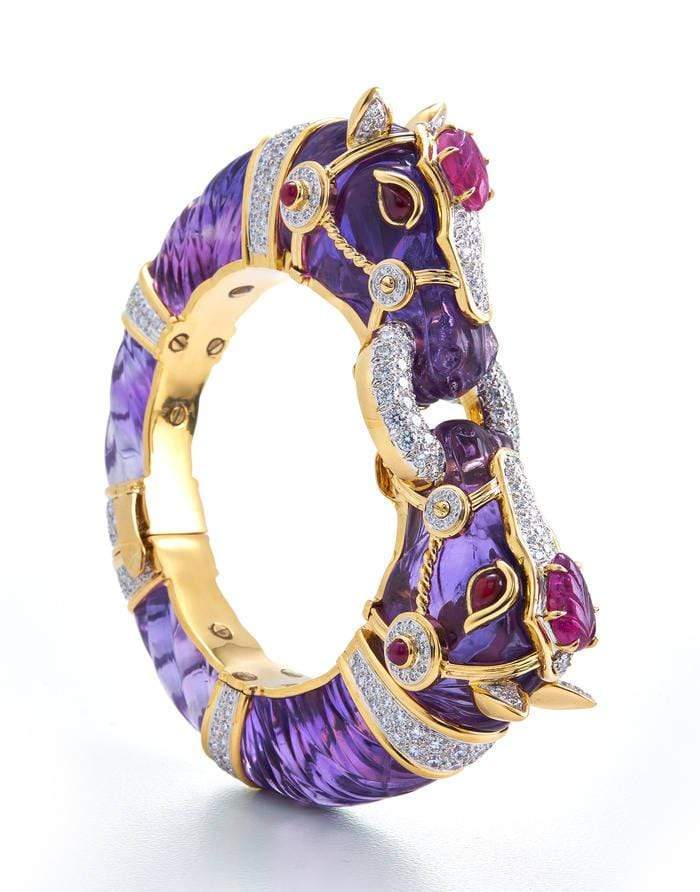 DAVID WEBB-Carved Amethyst Horse Bracelet-YELLOW GOLD