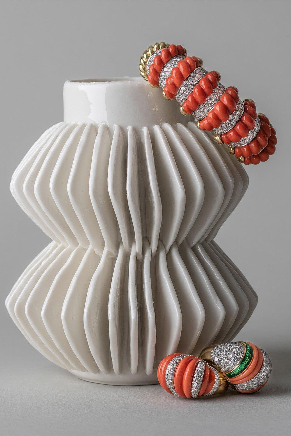 DAVID WEBB-Carved Coral Cuff Bracelet-YELLOW GOLD