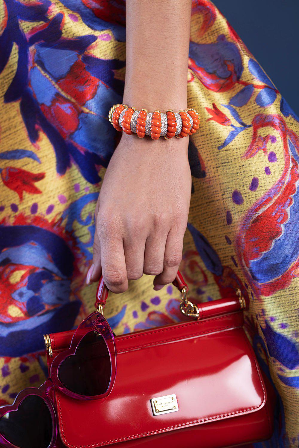 DAVID WEBB-Carved Coral Cuff Bracelet-YELLOW GOLD