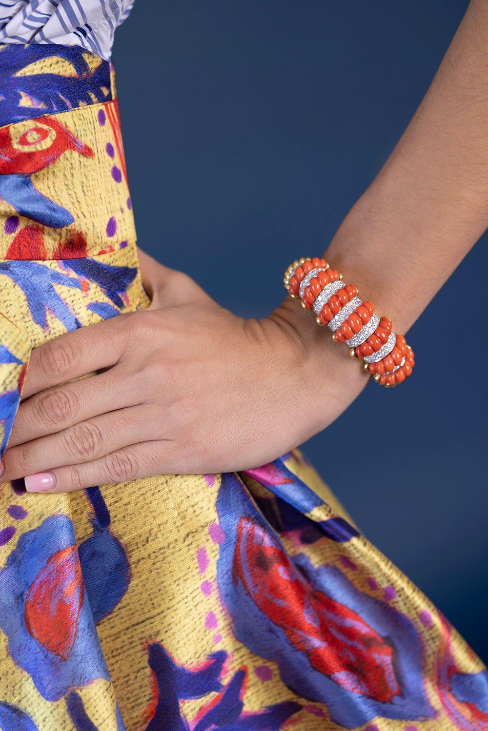 DAVID WEBB-Carved Coral Cuff Bracelet-YELLOW GOLD