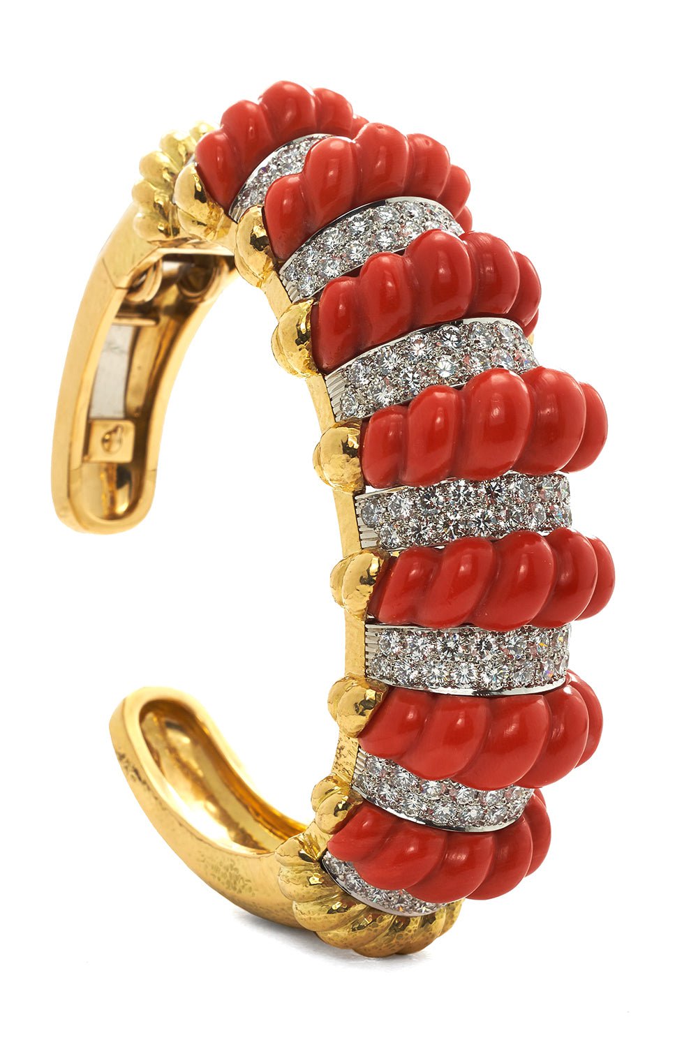 DAVID WEBB-Carved Coral Cuff Bracelet-YELLOW GOLD