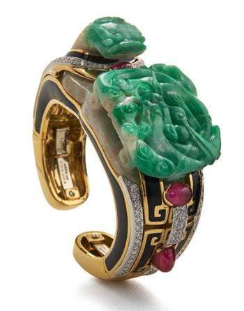 DAVID WEBB-Carved Jade Dragon Cuff-YELLOW GOLD
