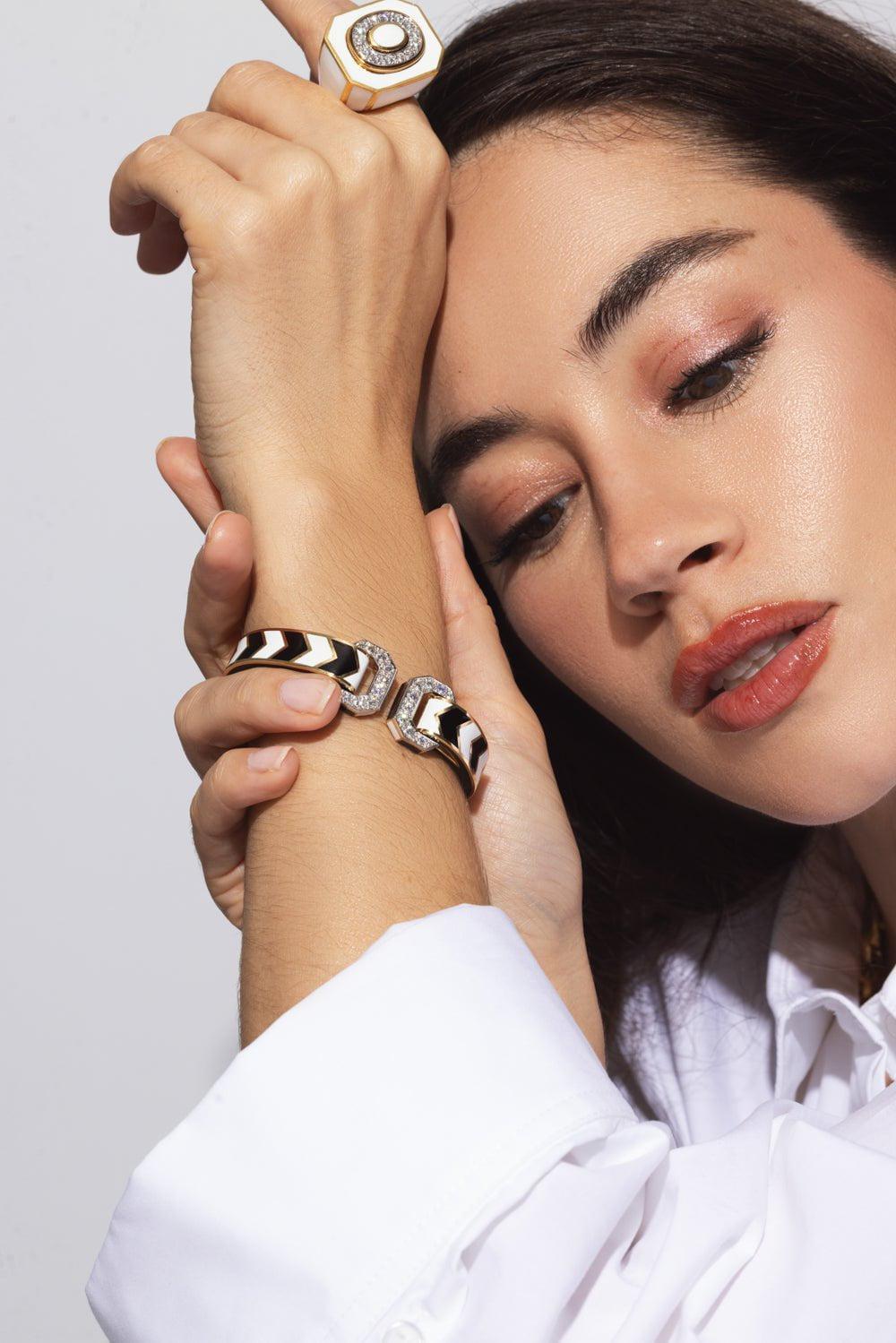 DAVID WEBB-Chevron Double Buckle Bracelet-YELLOW GOLD