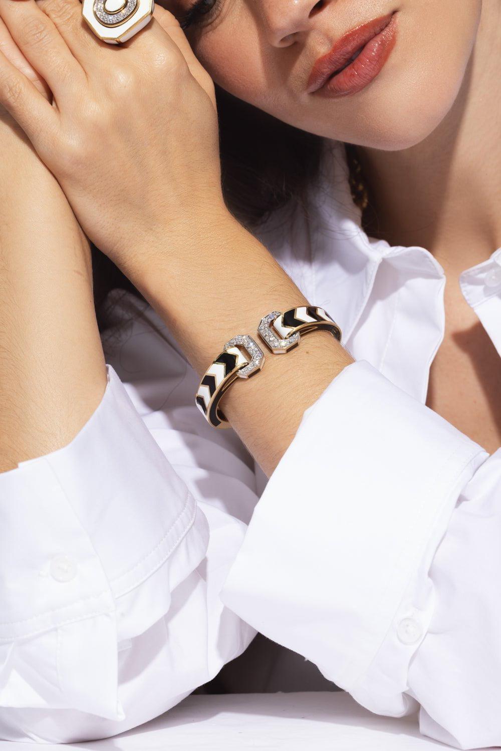 DAVID WEBB-Chevron Double Buckle Bracelet-YELLOW GOLD